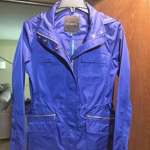 Talbots Hooded Rain Jacket Size 2 Blue Removable Hood